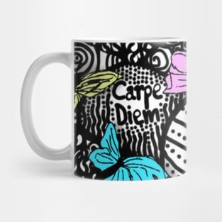 “Carpe Diem” Zentangle Art With Pastel Butterflies Mug